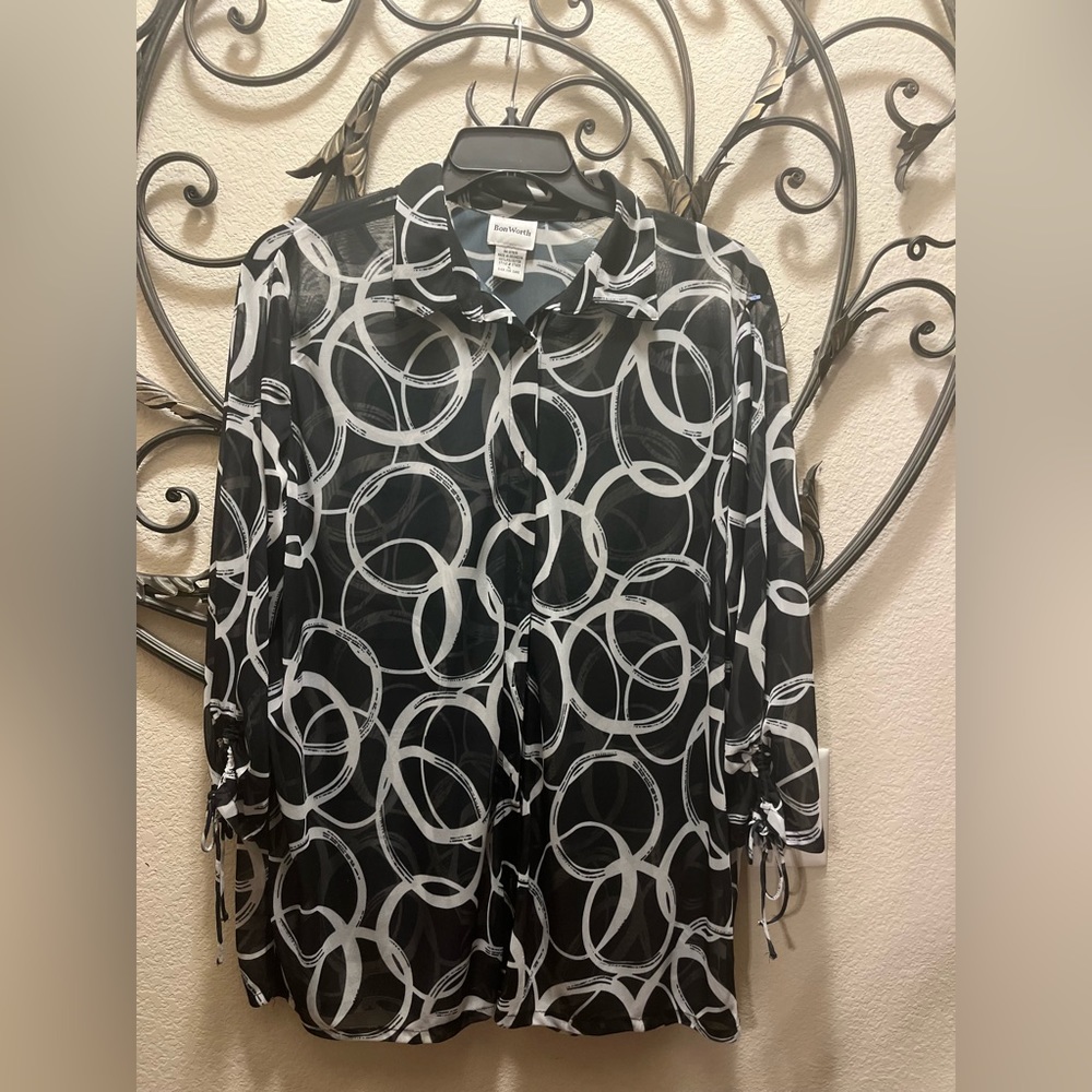 Sheer black and white blouse